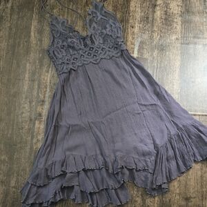 FREE PEOPLE Lace Trimmed Lavender Lace Ruffle Strappy  Dress Sz S